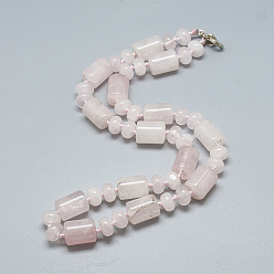 Quartz Rose Rose naturel colliers de perles de quartz, avec mousquetons en alliage, colonne, 18.1 pouces ~ 18.5 pouces (46~47 cm), colonne: 13~14x10 mm