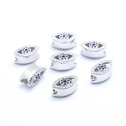 Platinum Brass Micro Pave Cubic Zirconia Beads, Eye, Platinum, 8.5x15x8mm, Hole: 4mm