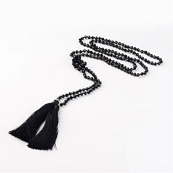 Noir Verre réglables colliers de perles de lariat, avec des pompon, noir, 59 pouce
