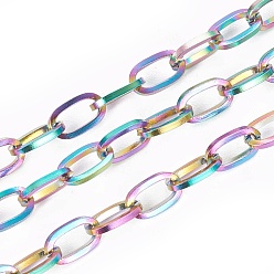 Rainbow Color Ion Plating(IP) 304 Stainless Steel Cable Chains, Unwelded, with Spool, Flat Oval, Rainbow Color, 6.5x3.8x0.8mm, about 32.8 Feet(10m)/roll