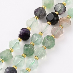 Fluorite Natural Fluorite Beads Strands, with Seed Beads, Six Sided Celestial Dice, Faceted, 8~8.5x8~8.5mm, Hole: 1mm, about 40pcs/strand, 15.75 inch(40cm)