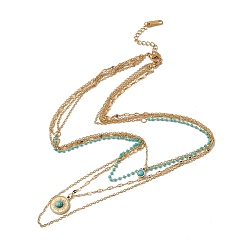 Doré  Collier multicouche pendentif soleil turquoise synthétique avec perles en plastique, 304 collier bohème en acier inoxydable pour femme, or, largeur : 1.6mm et 2mm, 16.14 pouce (41 cm)