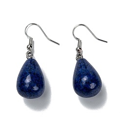 Lapis Lazuli Natural Lapis Lazuli Dangle Earrings, with Brass Earring Hooks, Drop, Platinum, 43mm, Pin: 0.5mm