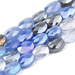 Aciano Azul Abalorios de vidrio electrochapa, color de ab chapado, facetados, oval, azul aciano, 8x6x4 mm, agujero: 1.2 mm, sobre 69~70 unidades / cadena, 22.83~23.03 pulgada (58~58.5 cm)