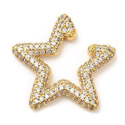Chapado en Oro Real 18K Aretes con forma de estrella y diamantes de imitación de cristal, Pendientes sin perforación de latón chapado en estante para mujer, sin plomo y el cadmio, real 18 k chapado en oro, 24x25x3 mm
