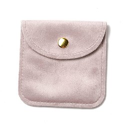 Pink Velvet Jewelry Storage Pouches, Square Jewelry Bags with Golden Tone Snap Fastener, for Earring, Rings Storage, Pink, 8x8x0.75cm