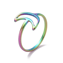 Rainbow Color Chapado de iones (ip) 201 anillo de dedo de luna creciente de acero inoxidable, anillo hueco ancho para mujer, color del arco iris, tamaño de EE. UU. 6 1/2 (16.9 mm)