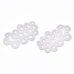 Stainless Steel Color 201 Stainless Steel Filigree Pendants, Etched Metal Embellishments, Cloud with Moon & Star, Stainless Steel Color, 23.5x41.5x0.2mm, Hole: 1.2mm