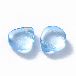 Light Sky Blue Transparent Spray Painted Glass Beads, Top Drilled Beads, with Glitter Powder, Teardrop, Light Sky Blue, 12.5x10.5x5.5mm, Hole: 0.9mm