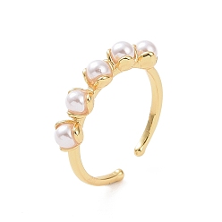 Real 18K Gold Plated Brass Flower Open Rings, Plastic Imitation Pearl Cuff Rings for Women, Real 18K Gold Plated, 1.5~4mm, Inner Diameter: US Size 6 3/4(17mm)