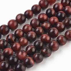 Tiger Eye Natural Red Tiger Eye Beads Strands, Dyed & Heated, Grade A, Round, 4~4.5mm, Hole: 1mm, about 95pcs/strand, 15.4 inch