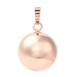 Oro Rosa Colgantes de campana de latón chapado en rack, bola de embarazo, encantos redondos, oro rosa, 24.5x20.5 mm, agujero: 7.5x4.5 mm
