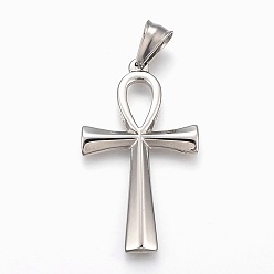 Stainless Steel Color 304 Stainless Steel Pendants, Ankh Cross, Stainless Steel Color, 44.5x25x3mm, Hole: 4x9mm