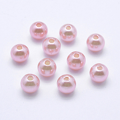 Rose Nacré Perles acryliques en nacre d'imitation , teint, ronde, perle rose, 8x7.5mm, trou: 2 mm, environ 1900 pièces / livre
