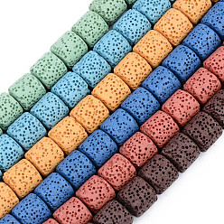 Mixed Color Synthetic Lava Rock Beads Strands, Dyed, Column, Mixed Color, 10x10mm, Hole: 2mm, about 39pcs/strand, 15.35 inch(39cm)