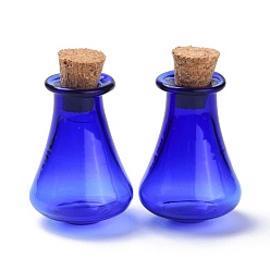 Blue Glass Cork Bottles, Glass Empty Wishing Bottles, DIY Vials for Home Decorations, Blue, 17x27mm