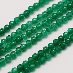 Vert Jade blanc naturel rangées de perles rondes, teint, verte, 3mm, Trou: 0.8mm, Environ 110 pcs/chapelet, 15~15.5 pouce