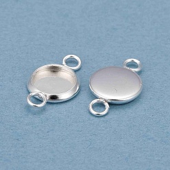 Silver 201 Stainless Steel Cabochon Connector Settings, Plain Edge Bezel Cups, Flat Round, Silver, Tray: 6mm, 13.5x8x1.5mm, Hole: 1.5mm
