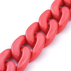 Red Handmade Opaque Acrylic Curb Chains, Twisted Chain, Oval, for Jewelry Making, Red, Link: 30x21x6mm, 39.37 inch(1m)/strand