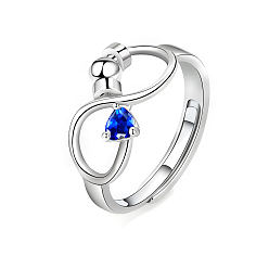 Синий Регулируемое кольцо бесконечности со стразами в цветовом стиле, Вращающееся кольцо из платиновой латуни с бусинами для успокаивающей медитации при беспокойстве, синие, размер США 8 (18.1 мм)