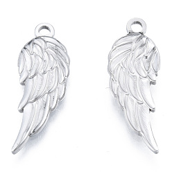 Stainless Steel Color 201 Stainless Steel Pendants, Wing, Stainless Steel Color, 30.5x11x2.5mm, Hole: 2mm