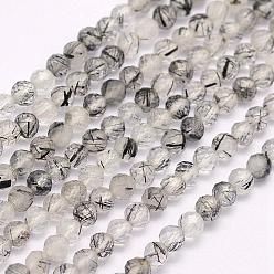 Quartz Rutilated Naturel noir quartz rutile brins de perles, facette, ronde, 3mm, Trou: 0.5mm, Environ 130 pcs/chapelet, 15.3 pouce (39 cm)