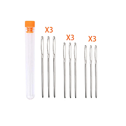 Coral Iron Yarn Needles, Big Eye Blunt Needles, for Cross-Stitch, Knitting, Ribbon Embroidery, with Plastic Storage Bottle, Platinum, Coral, 53~70x1.6~2mm, 9pcs/set