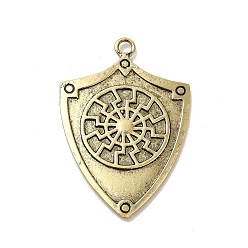 Antique Bronze Tibetan Style Alloy Pendants, Shield Charm, Antique Bronze, 43x29.5x2.5mm, Hole: 2.6mm