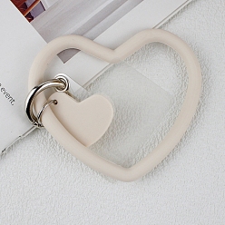 Antique White Silicone Heart Loop Phone Lanyard, Wrist Lanyard Strap with Plastic & Alloy Keychain Holder, Antique White, 7.5x8.8x0.7cm
