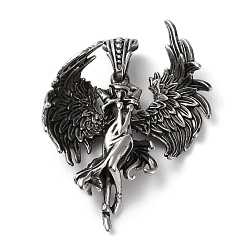 Antique Silver Ion Plating(IP) 304 Stainless Steel Pendants, Angel Charm, Antique Silver, 47x36.5x13mm, Hole: 6x4.5mm