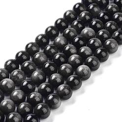 Obsidienne Brins de perles d'obsidienne argent naturel, ronde, 12mm, Trou: 1.4mm, Environ 32~33 pcs/chapelet, 14.76'' (37.5~38.5 cm)