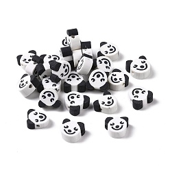 White Handmade Polymer Clay Beads, Panda, White, 8~11x9.5~12x5mm, Hole: 2mm