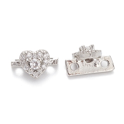 Platinum Rack Plating Brass Pave Cubic Zirconia Slide Charms, Cadmium Free & Lead Free, Long-Lasting Plated, Heart, Platinum, 6x10x6mm, Hole: 1.4mm