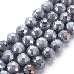 Dark Gray Opaque Baking Painted Crackle Glass Beads Strands, Faceted, AB Color Plated, Teardrop, Dark Gray, 8x7~8mm, Hole: 1.2mm, about 60pcs/strand, 18.11 inches(46cm)