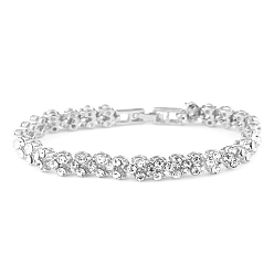 Cristal Pulseras de tenis de diamantes de imitación, pulseras de cadena de eslabones de corazón de aleación de platino para mujer, 7-3/4 pulgada (19.8 cm)
