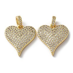 Real 18K Gold Plated Rack Plating Clear Brass Micro Pave Cubic Zirconia Pendants, Cadmium Free & Lead Free, Heart, Real 18K Gold Plated, 18x16.5x3mm, Hole: 2.5x3.5mm