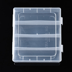 Прозрачный Прямоугольные полипропиленовые (полипропиленовые) контейнеры для хранения бусинок, с откидной крышкой и 4 решетками, для бижутерии мелкие аксессуары, прозрачные, 15.5x13.6x4.4 см, Отсек: 130x36 мм