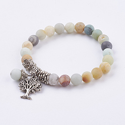 Amazonite Natural Amazonite Stretch Bracelets, with Tibetan Style Pendants, Frosted,  2 inch(51mm)