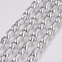 Stainless Steel Color 304 Stainless Steel Figaro Chains, Unwelded, Stainless Steel Color, 5.5~7.5x3.5~4x1mm