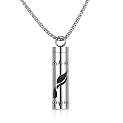 Leaf Titanium Steel Perfume Bottle Necklaces, Column with Aromatherapy Cotton Sheet Inside Necklace, Leaf, 25.59 inch(65cm)