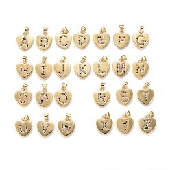 Letter Brass Micro Pave Cubic Zirconia Pendants, Heart with Letter, Colorful, Random Mixed Letters, 17x15x1.5mm, Hole: 3.5x4.5mm
