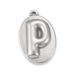 Stainless Steel Color 304 Stainless Steel Pendants, Oval with Letter P Charms, Stainless Steel Color, 22.5x14x3mm, Hole: 1.2mm