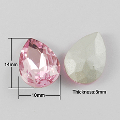 Pearl Pink Glass Pointed Back Rhinestone, Back Plated, Faceted, Teardrop, Pearl Pink, 14x10x5mm