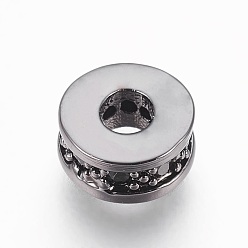 Gunmetal Brass Micro Pave Cubic Zirconia Beads, Flat Round, Black, Gunmetal, 7x3mm, Hole: 2.5mm