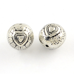 Argent Antique Perles rondes en alliage de style tibétain, sans cadmium et sans plomb, argent antique, 9mm, trou: 1 mm, environ 377 pcs / 1000 g