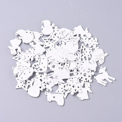 Blanc Pendentifs en bois de peuplier naturel, peint à la bombe, pour noël, blanc, 27~32.5x21.5~27.5x2.5mm, Trou: 0.9~2.5mm