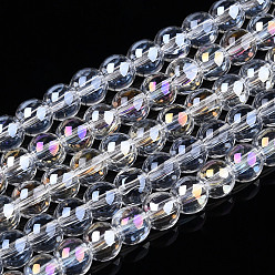 Clear AB Electroplate Transparent Glass Beads Strands, AB Color Plated, Round, Clear AB, 4~4.5mm, Hole: 0.8mm, about 97~99pcs/strand, 14.76 inch~14.96 inch(37.5~38cm)