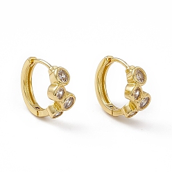 Real 18K Gold Plated Clear Cubic Zirconia Flat Round Hoop Earrings, Rack Plating Brass Jewelry for Women, Cadmium Free & Nickel Free & Lead Free, Real 18K Gold Plated, 14x16.5x2.5~7.5mm, Pin: 0.6mm