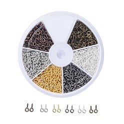 Mixed Color Iron Screw Eye Pin Peg Bails, For Half Drilled Beads, Mixed Color, 8x4x1mm, Hole: 2mm, about 120pcs/color, 720pcs/box