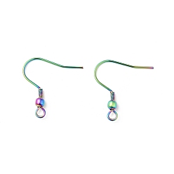 Rainbow Color 316 boucles d'oreilles à crochet en acier inoxydable chirurgical, fil d'oreille, avec boucles horizontales, couleur arc en ciel, 21x20.5x3mm, Trou: 2mm, Jauge 22, pin: 0.6 mm